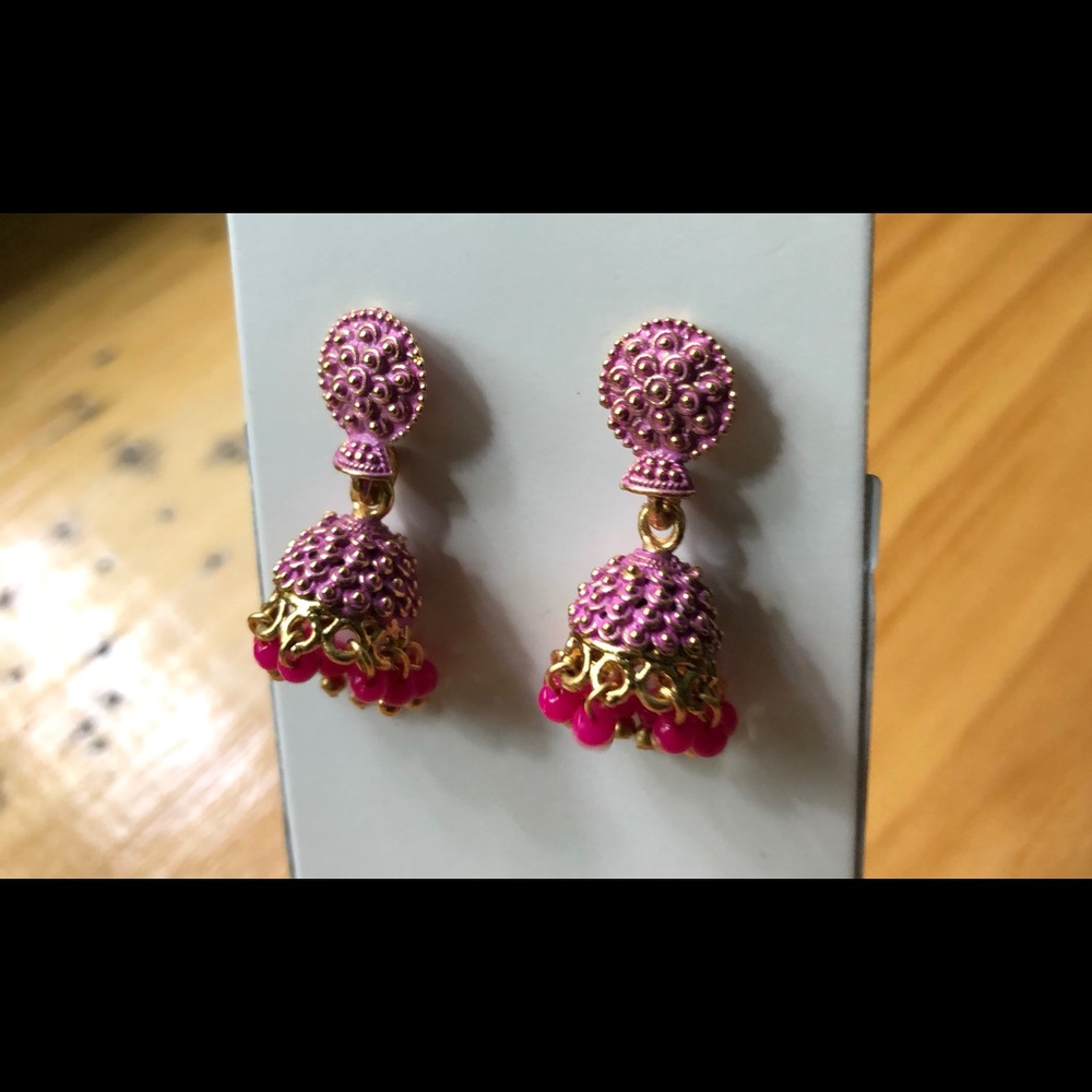 Genuine Indian Earrings- Hot pink, chandelier - Picture 3 of 6